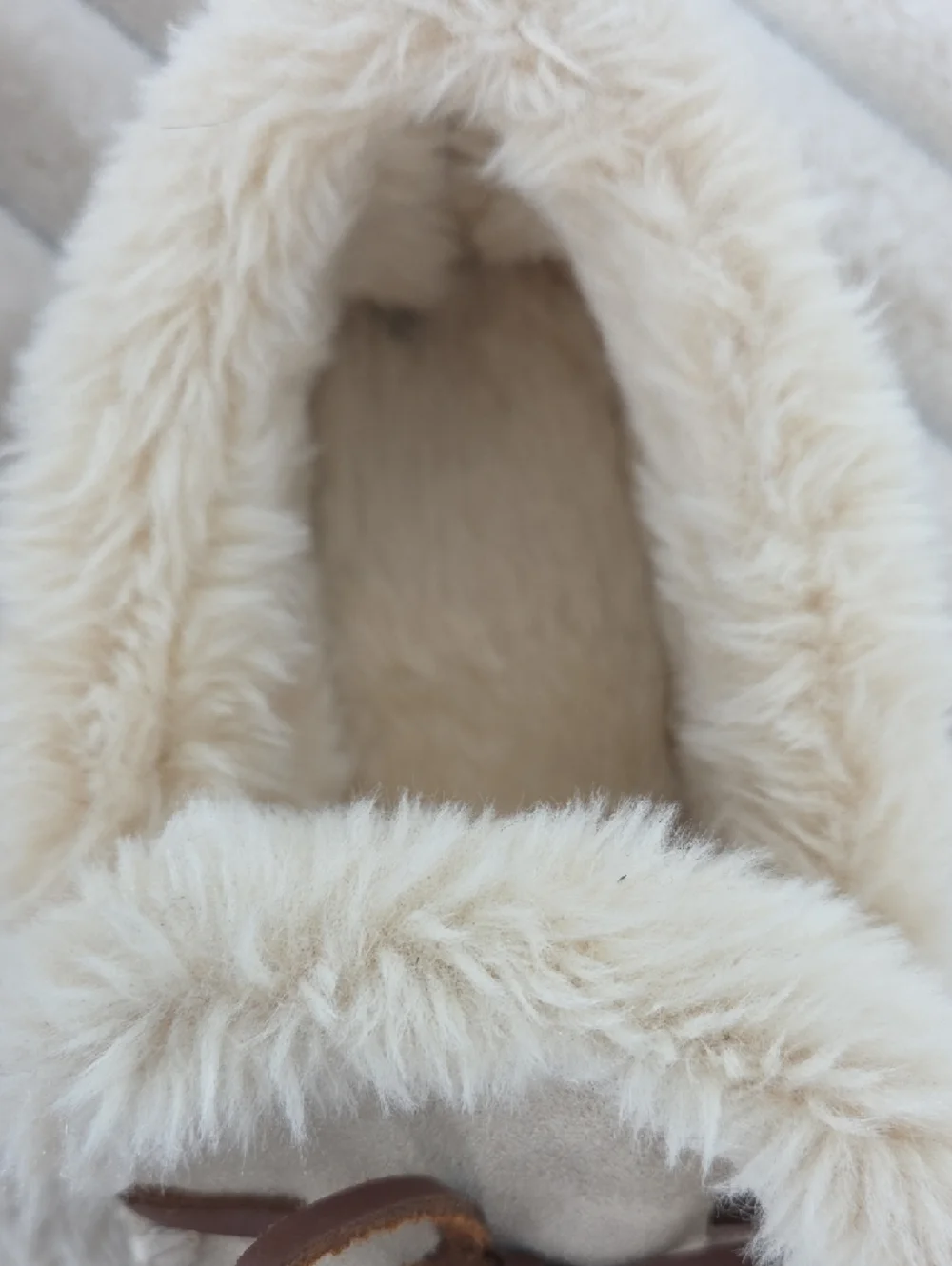 J. Crew Cream Faux-Fur Lined Kids Moccasins with Brown Lace Bows